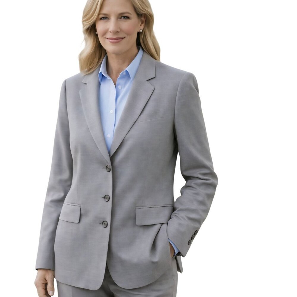 Lands End Womens Gray Wool Blend Blazer Classic Career Size 12 Petite